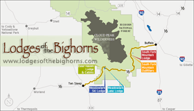Lodges Map Highway 16 between Ten Sleep & Buffalo WY