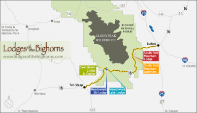Lodges of the Bighorns Location Map Wyoming Highway 16 Ten Sleep Buffalo WY